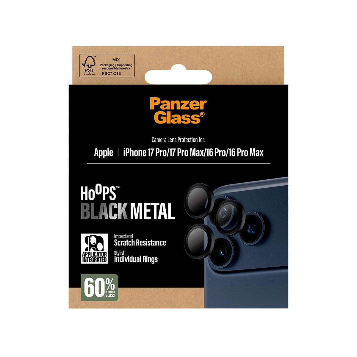 PanzerGlass® Hoops® Schwarz Kameraschutz iPhone 17 Pro | iPhone 17 Pro Max | iPhone 16 Pro | 16 Pro Max